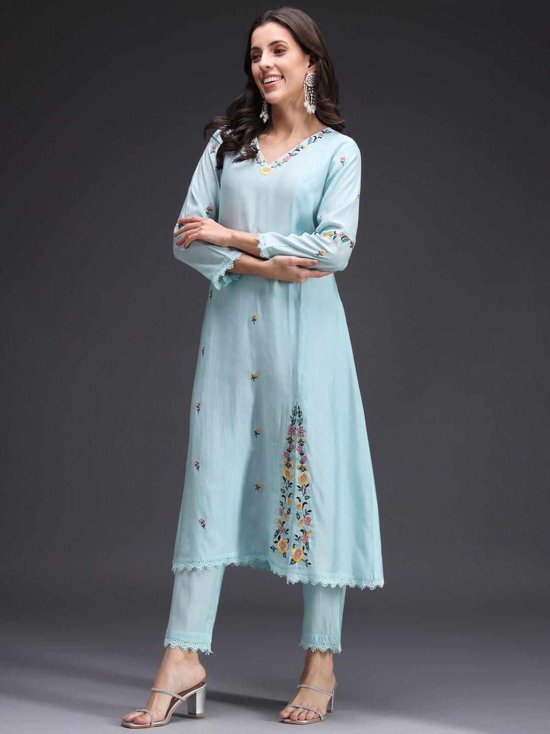 heeposh floral embroidered a-line kurta with trousers