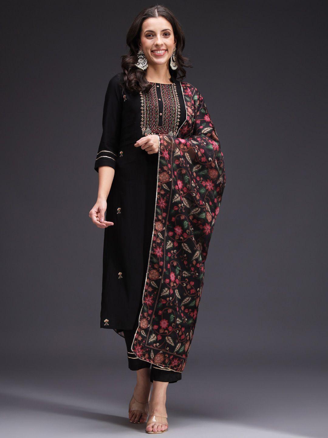 heeposh floral embroidered regular kurta with trousers & dupatta