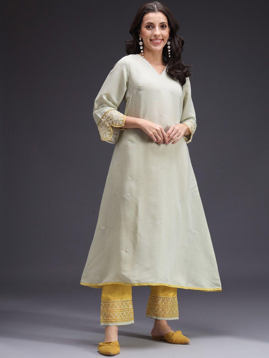 heeposh floral embroidered detail a-line kurta & trouser with dupatta