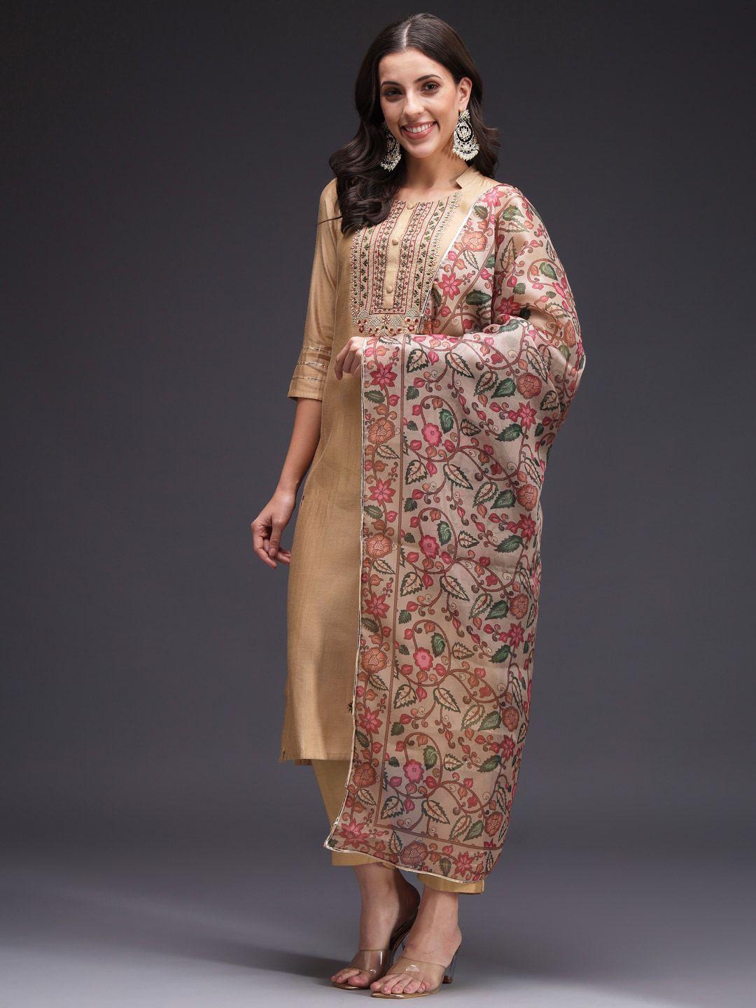 heeposh floral embroidered regular kurta with trousers & dupatta