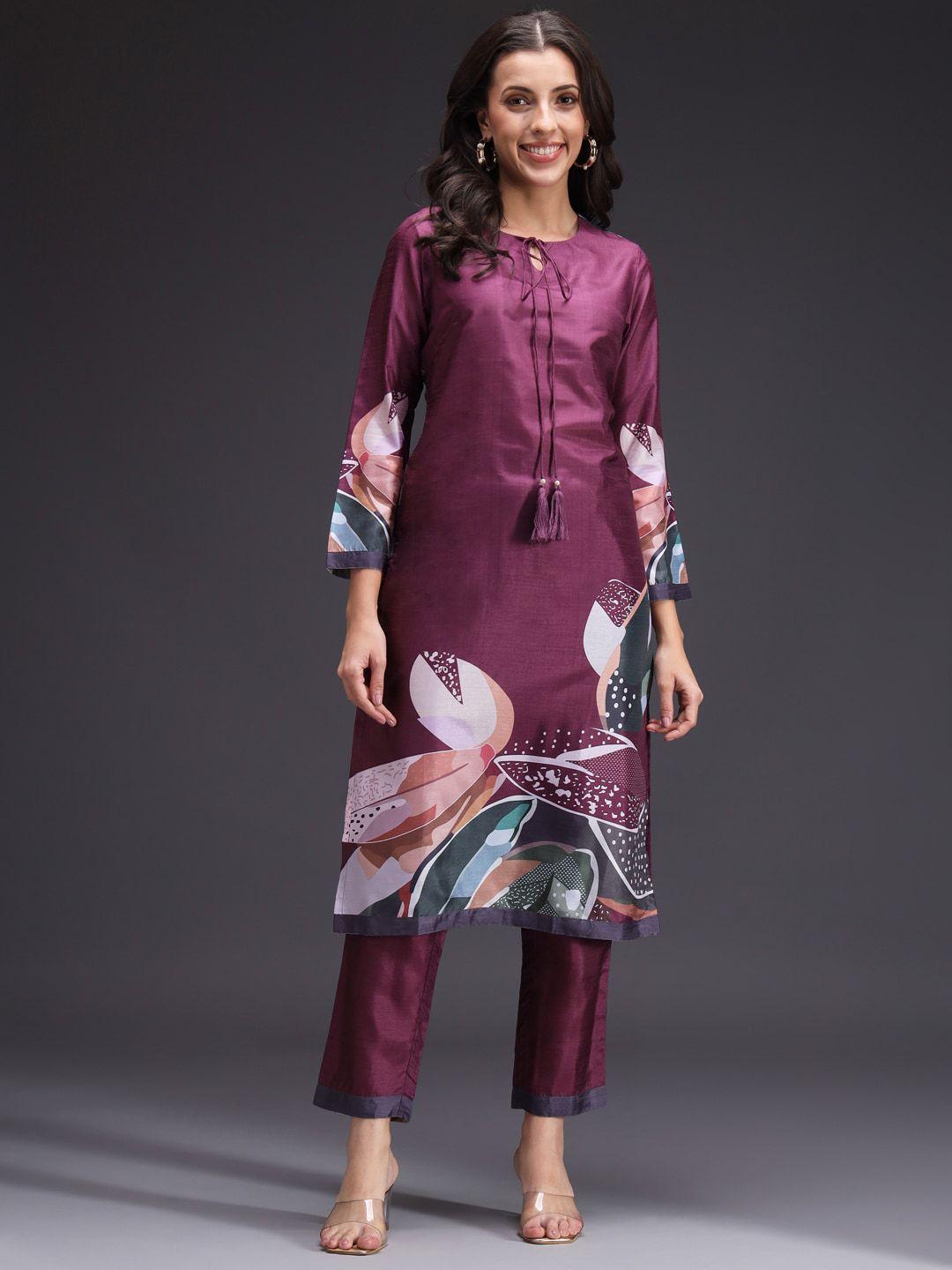 heeposh floral printed regular kurta with trousers