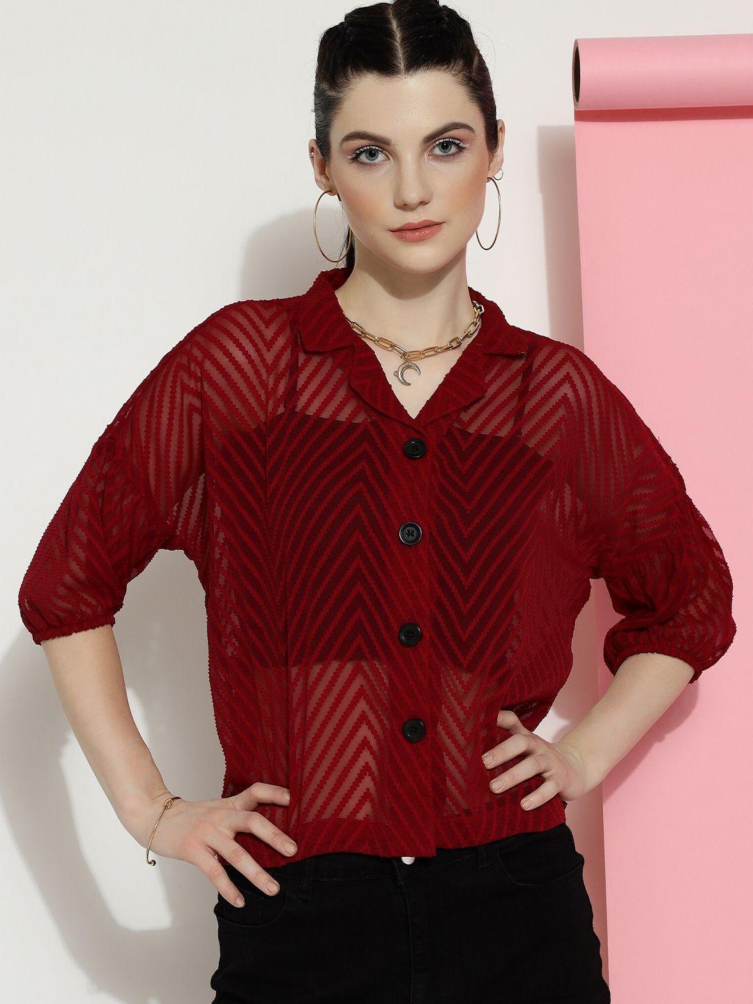 dressberry maroon georgette shirt style top