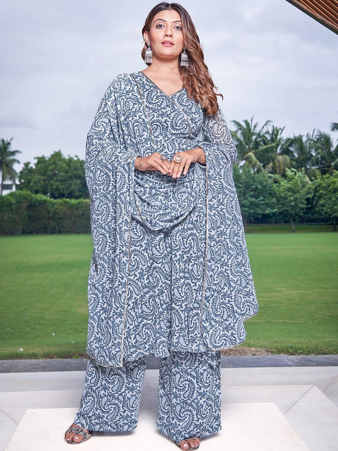 chansi floral printed v-neck regular kurta with palazzos & dupatta