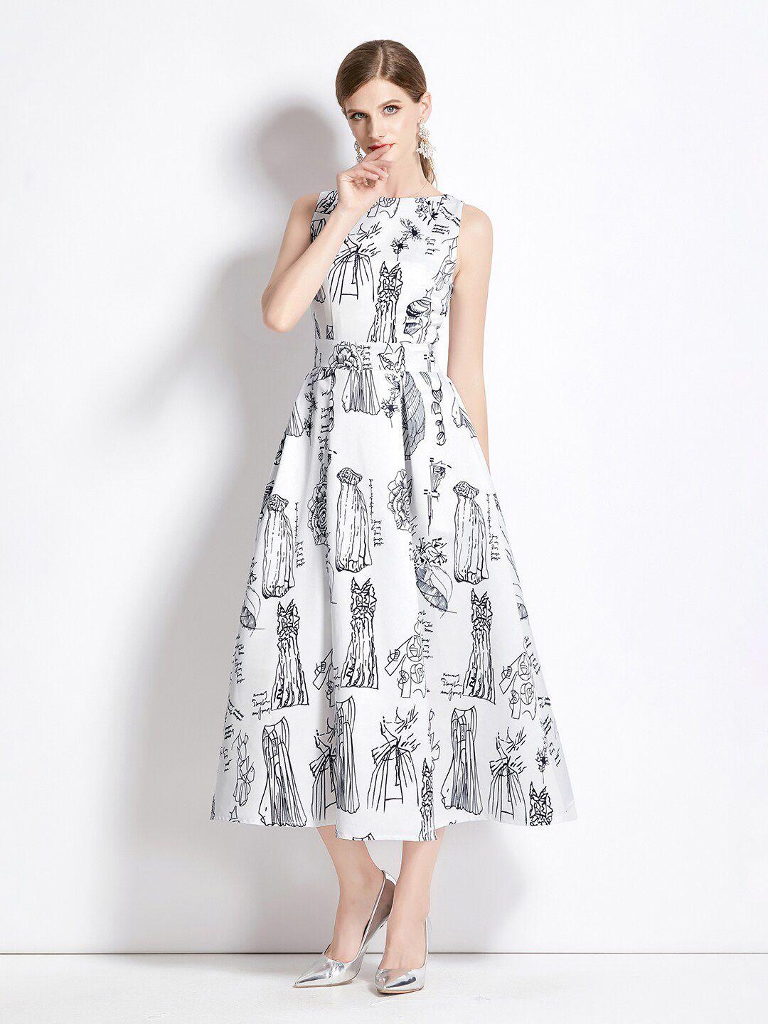 jc collection abstract printed boat neck fit & flare midi dress