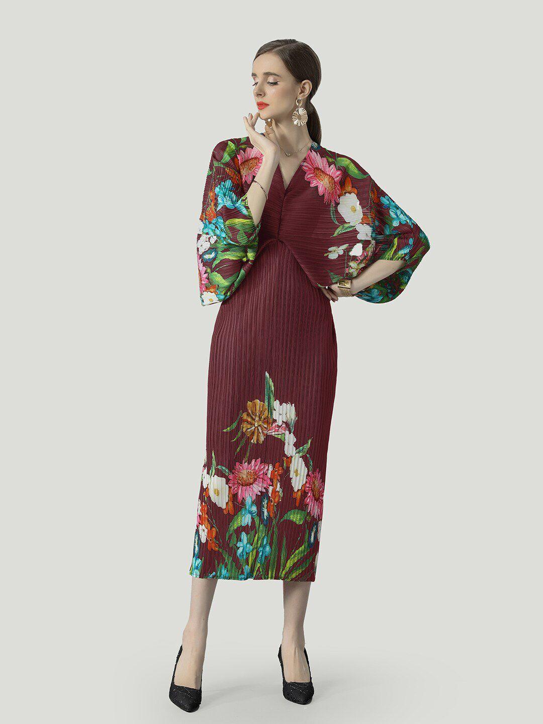 jc collection floral printed kimono sleeves v-neck midi sheath dress