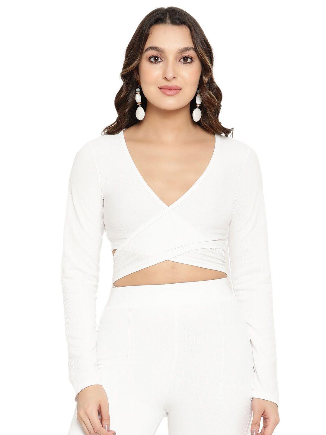 baesd v-neck sheen wrap crop top