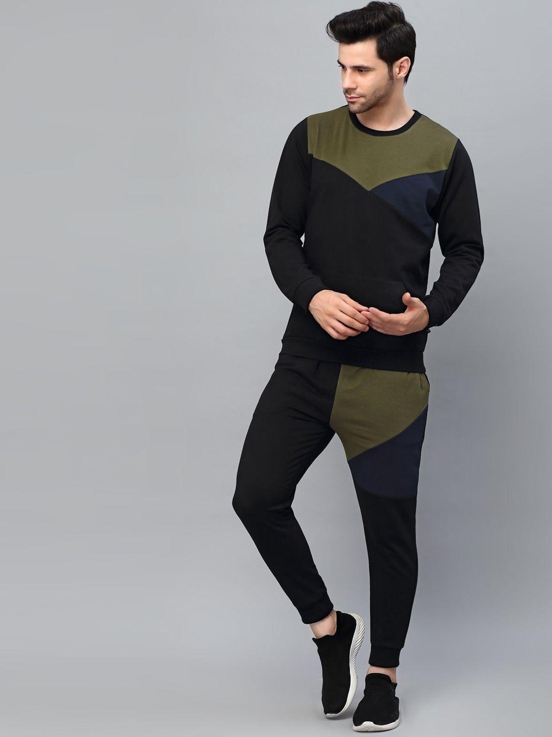 rigo colourblocked round neck cotton terry tracksuit