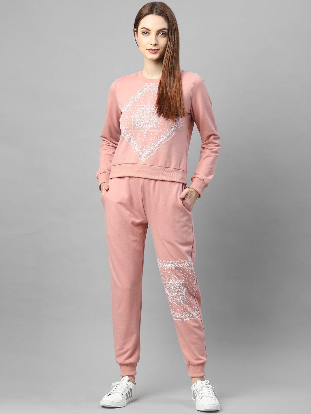 rigo ethnic motifs printed round neck cotton terry tracksuit