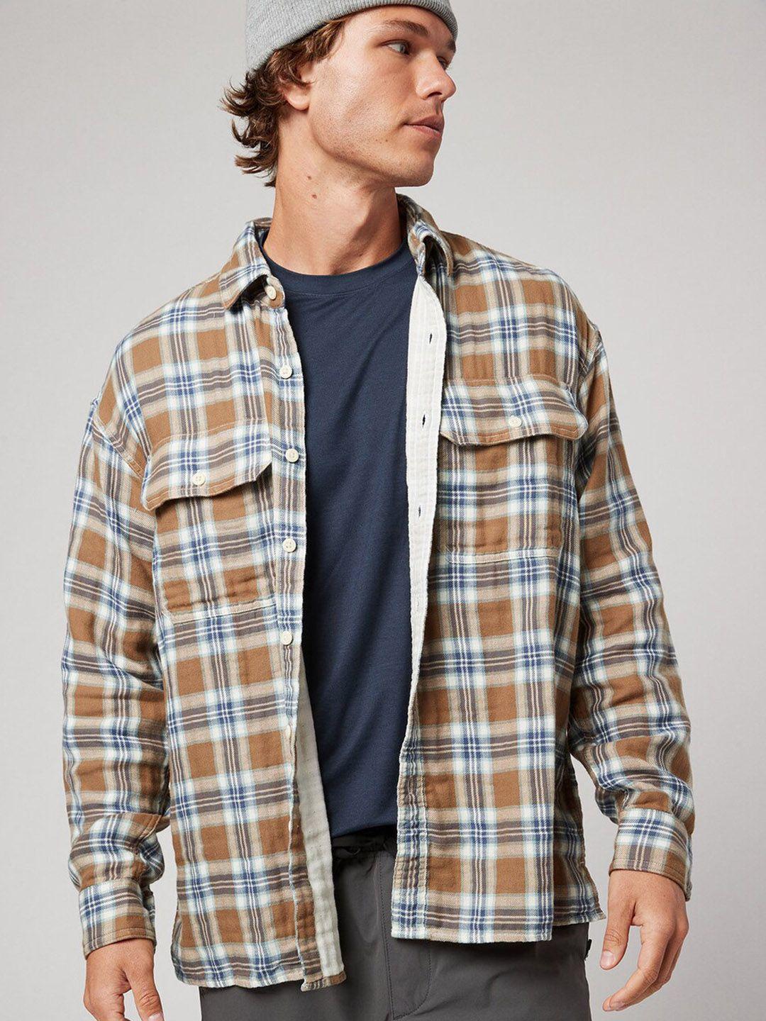 american eagle outfitters tartan checks spread collar long sleeve cotton casual shirt