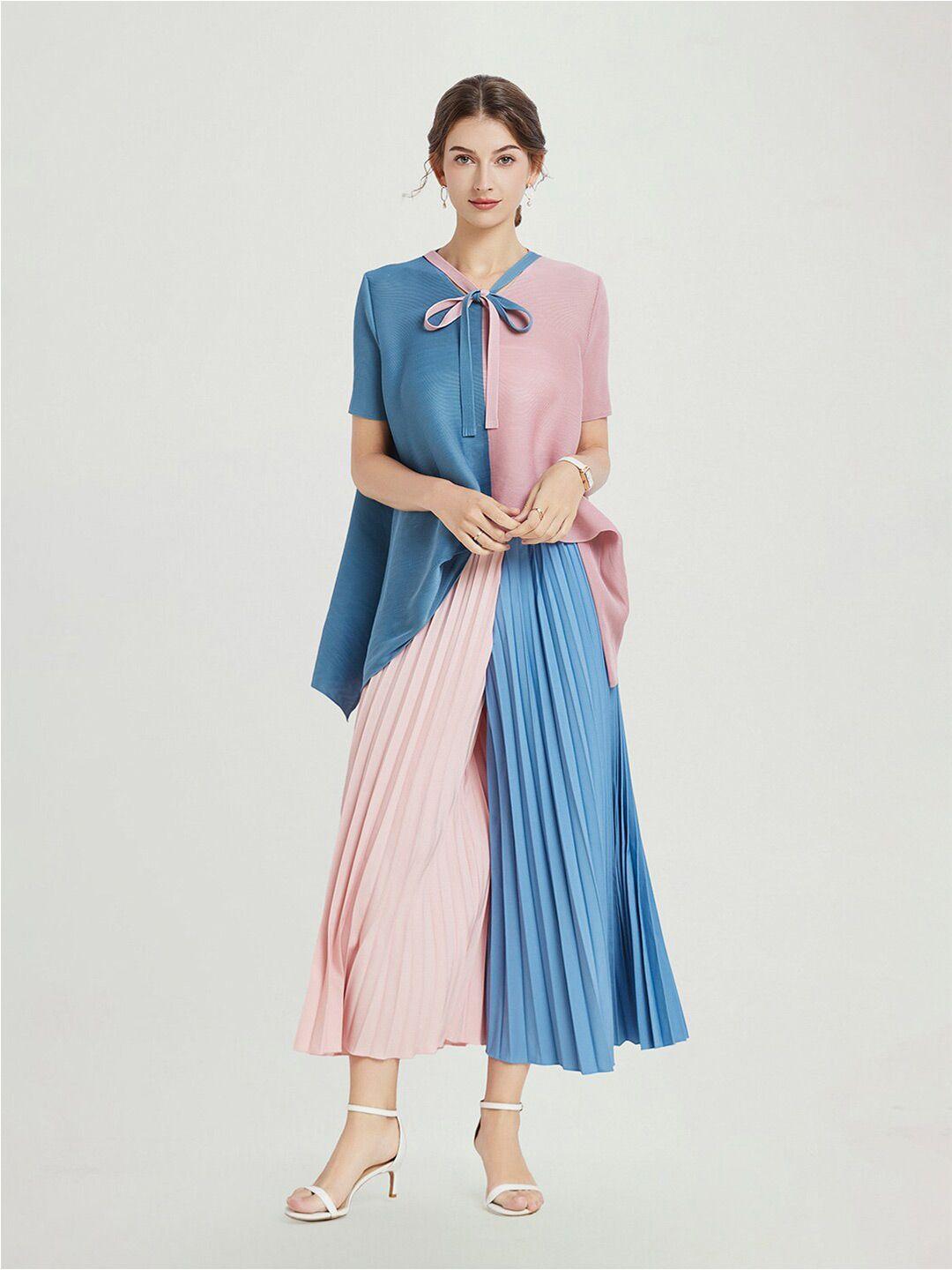 jc collection colourblocked top & accordion pleated palazzos