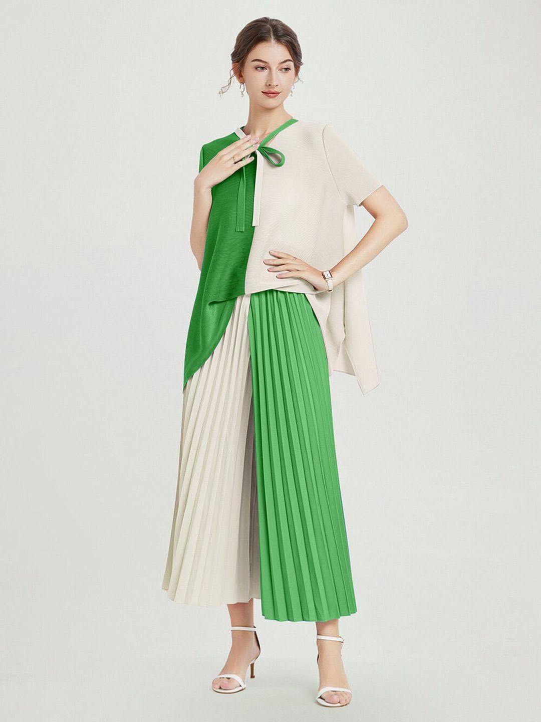 jc collection colourblocked tie up neck top & palazzo