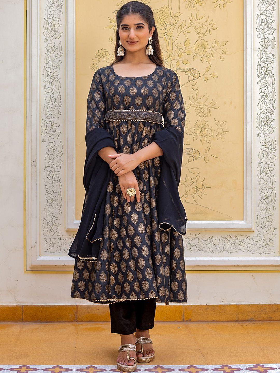 kasya ethnic motifs printed empire gotta patti kurta with trousers & dupatta