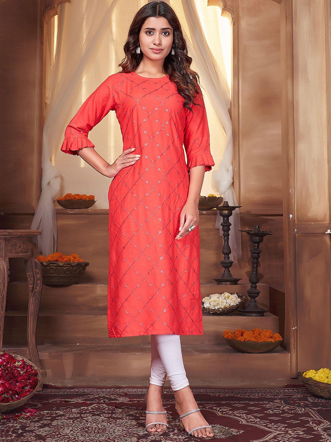 anubhutee checked embellished sequinned straight kurta