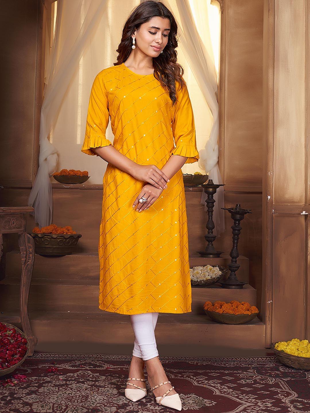 anubhutee geometric embroidered mirror work straight kurta