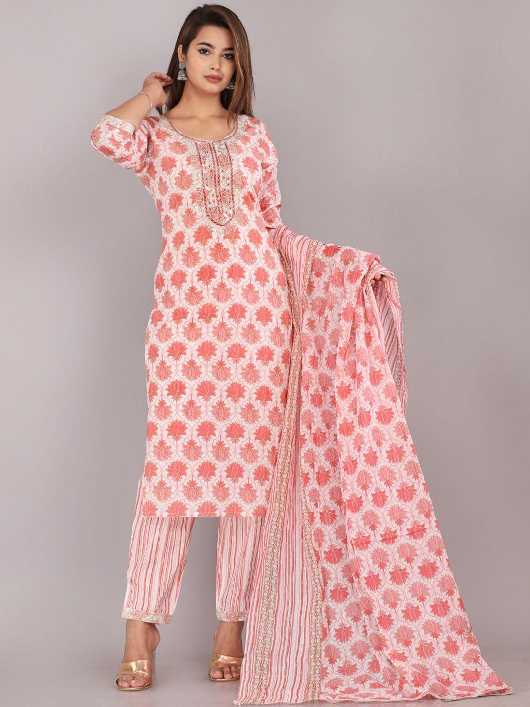 kalini ethnic motifs printed regular sequinned pure cotton kurta with trousers & dupatta