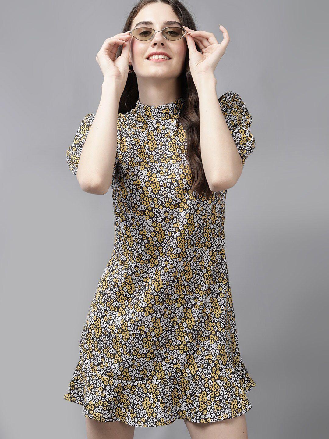 mast & harbour floral printed high neck gathered deatil sheath dress