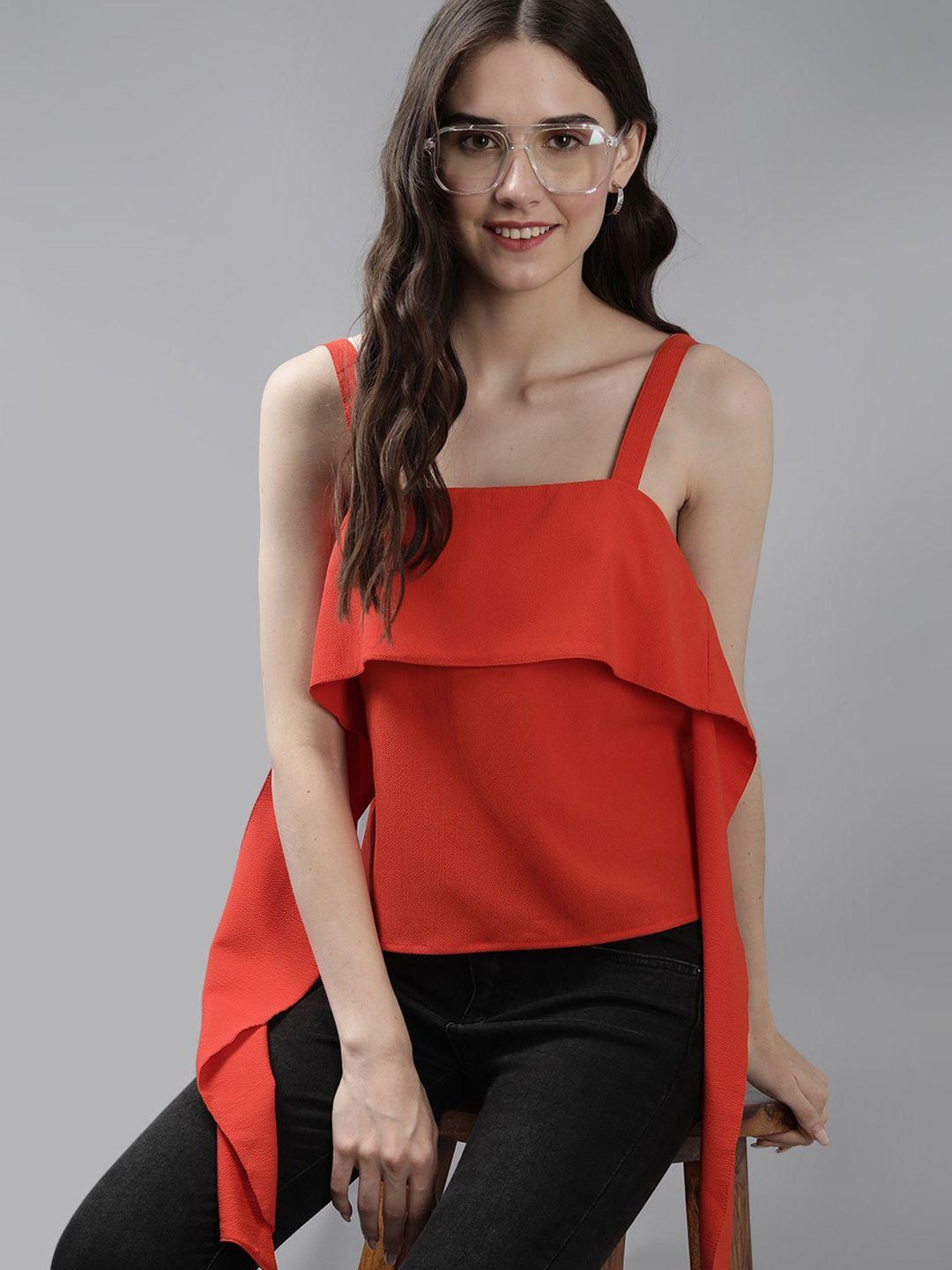 mast & harbour orange-coloured square neck shoulder straps layered regular top