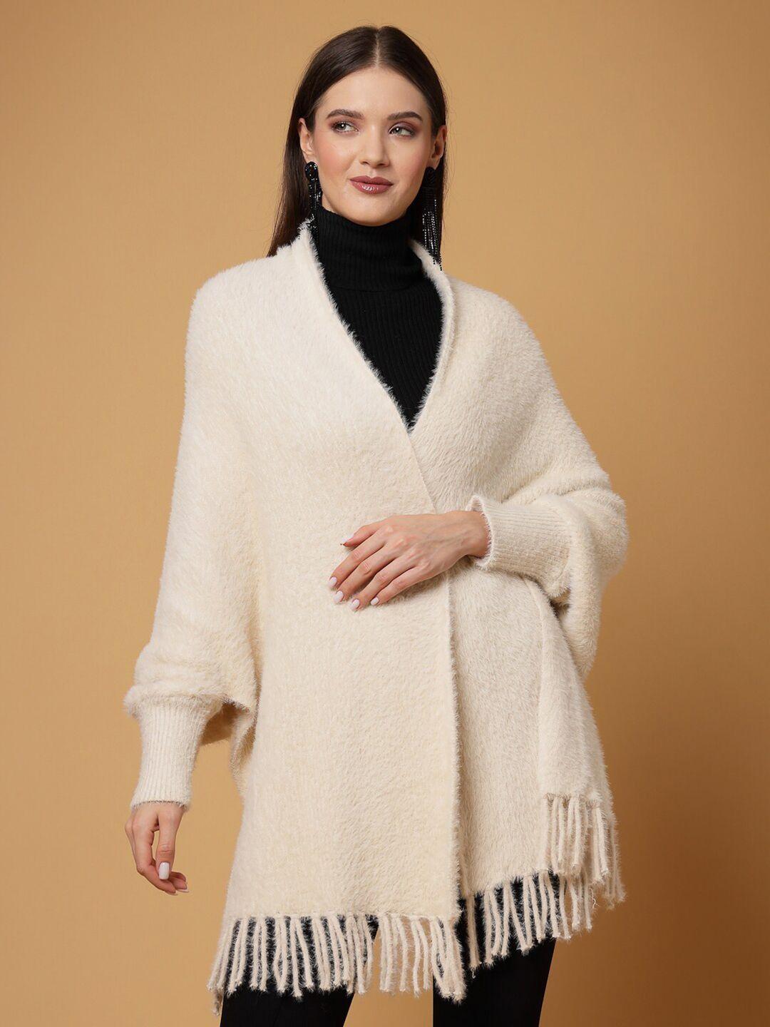 mafadeny boucle self design v-neck longline poncho