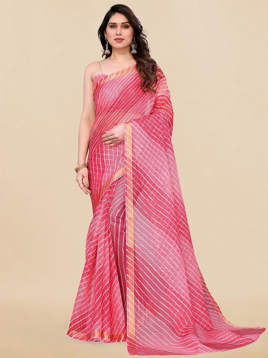 mirchi fashion leheriya printed zari saree