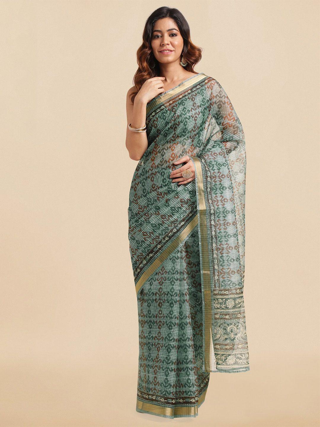 mirchi fashion ethnic motifs printed zari block print saree