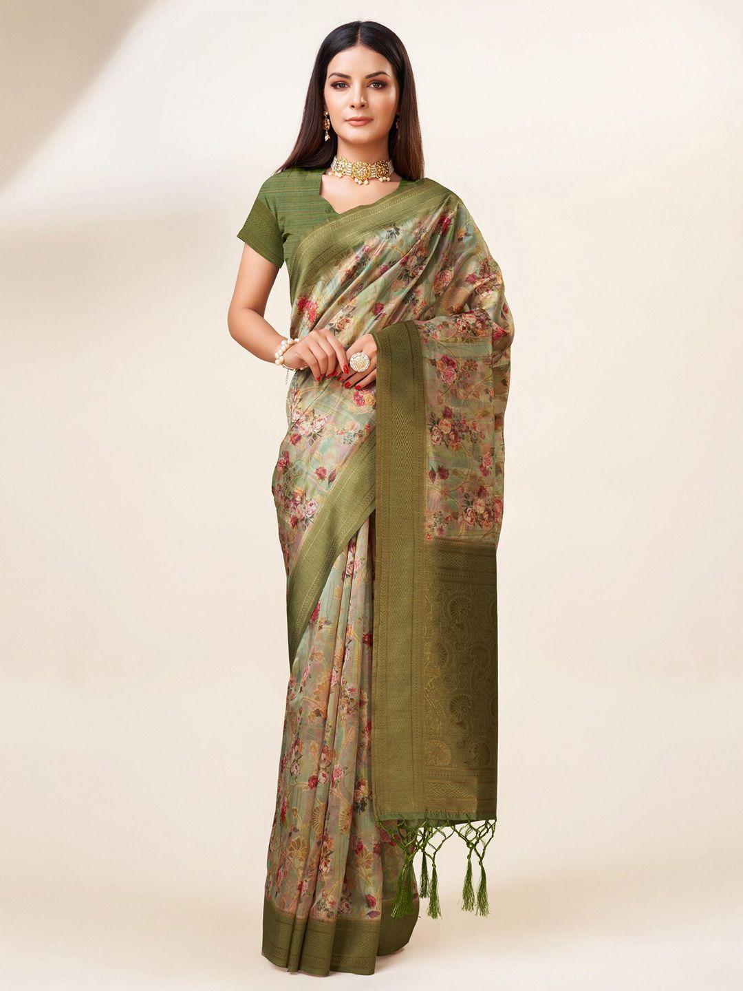 sweet smile fab floral woven design zari organza saree