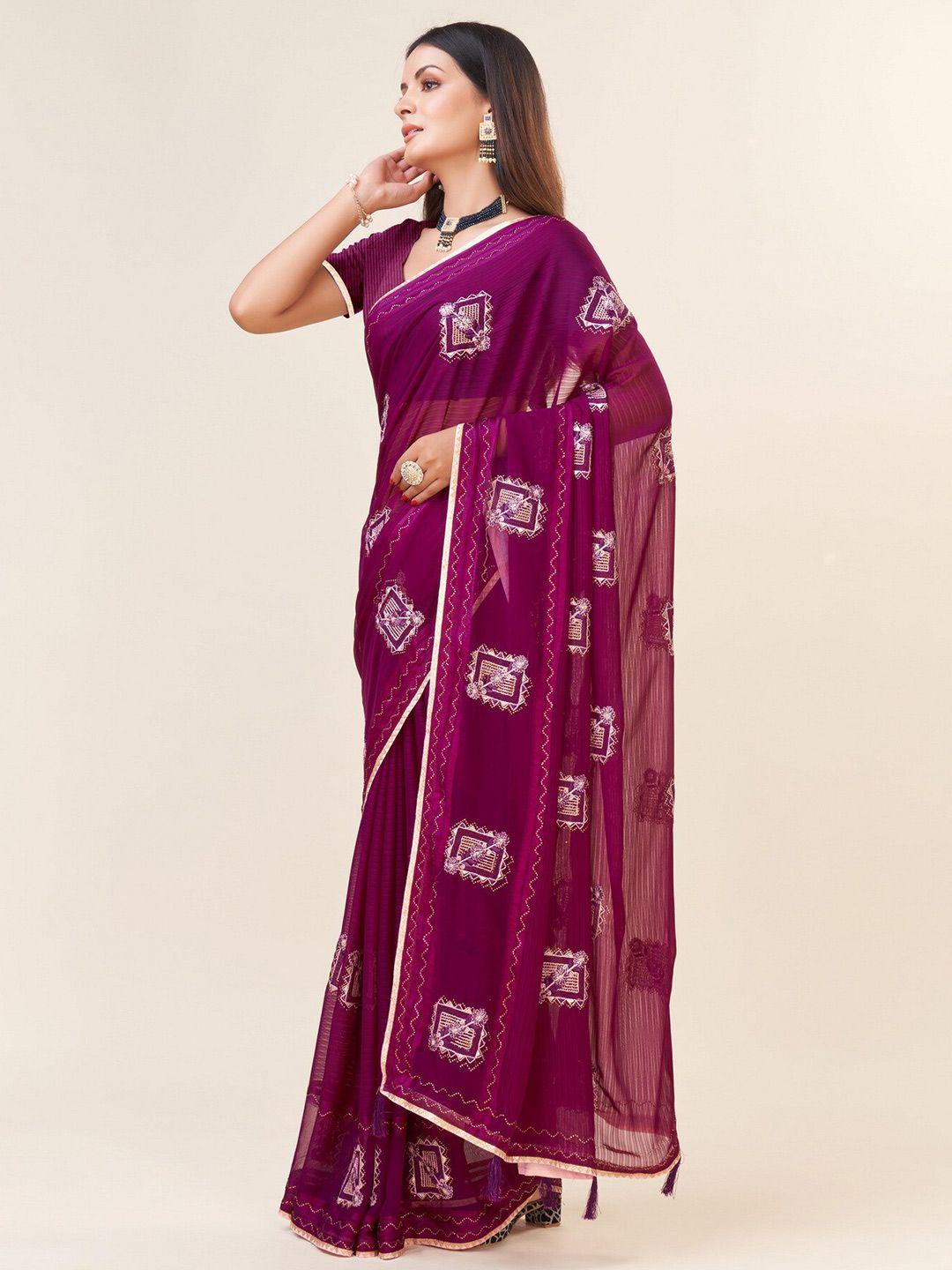 sweet smile fab ethnic motifs embroidered beads & stones saree