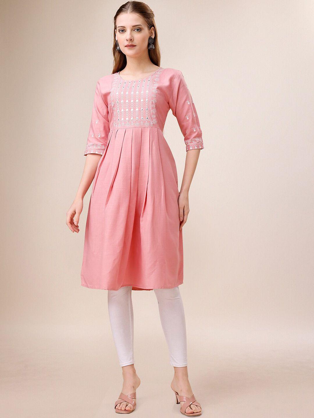 kalini women pink thread work kurta