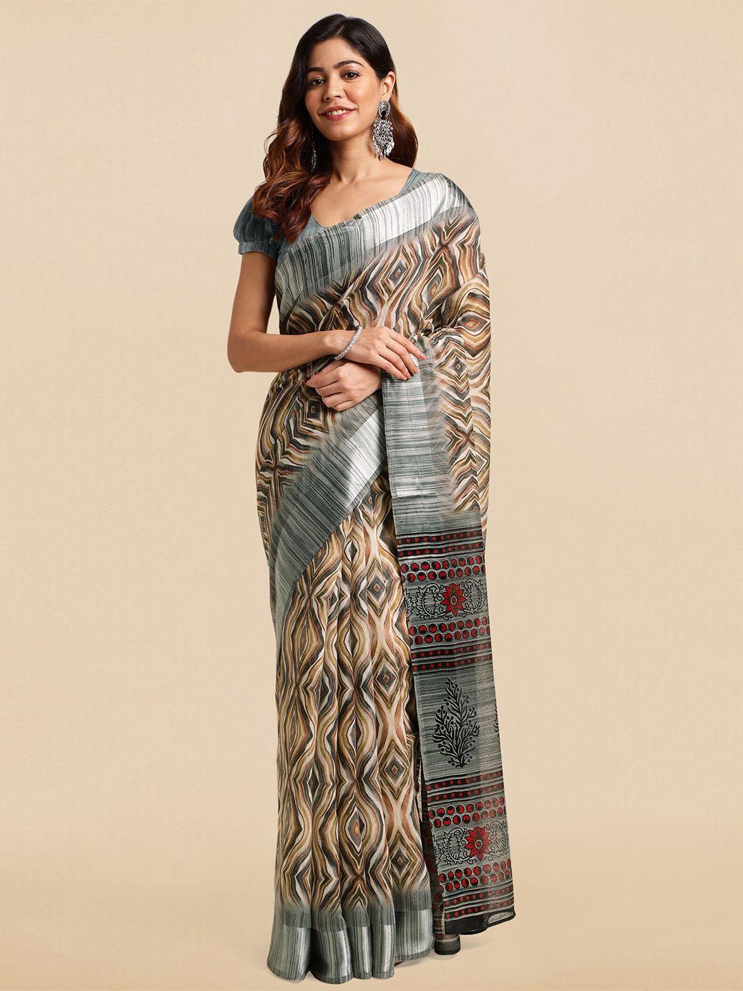 mirchi fashion abstract printed zari saree