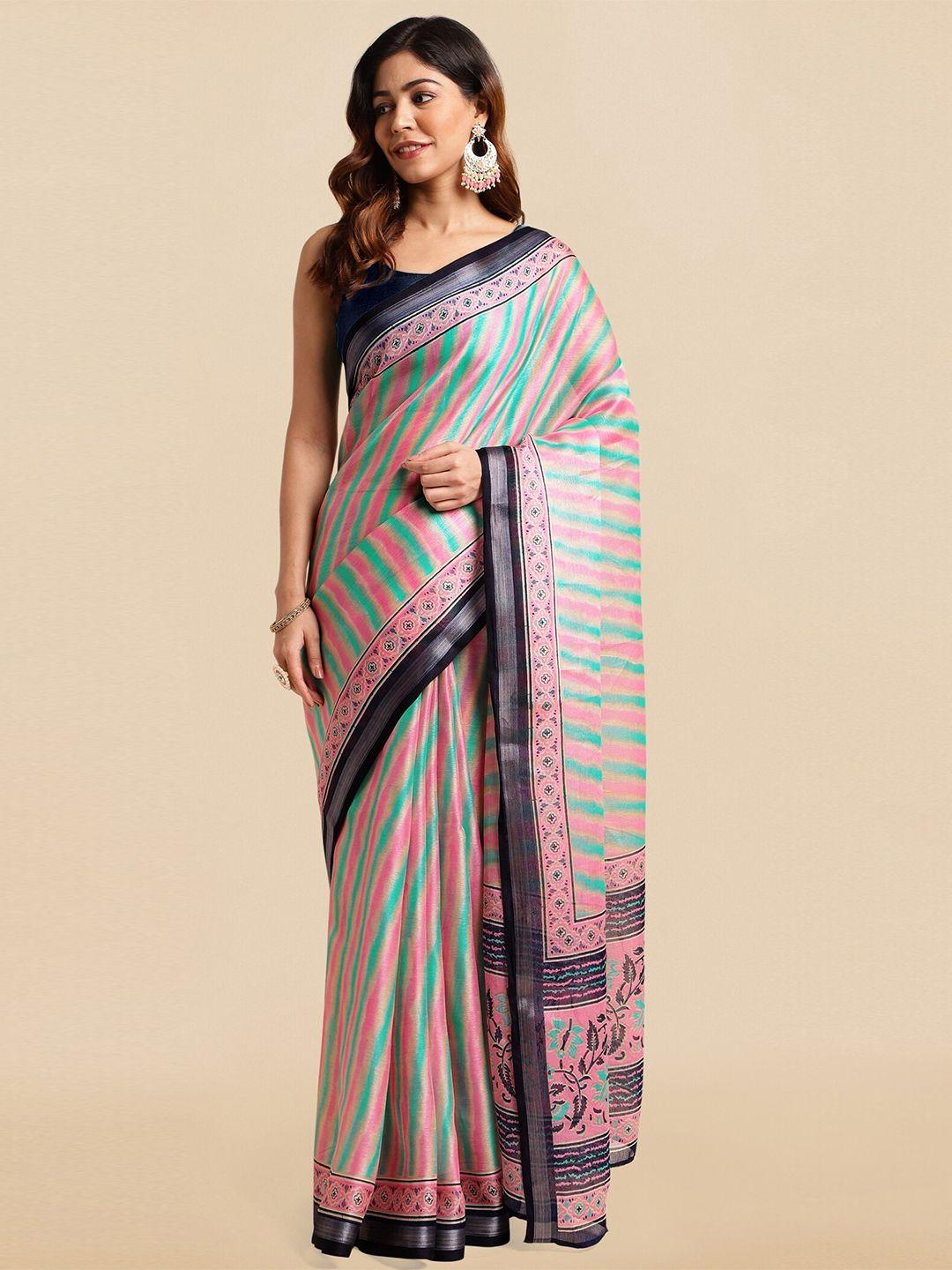 mirchi fashion leheriya printed zari saree