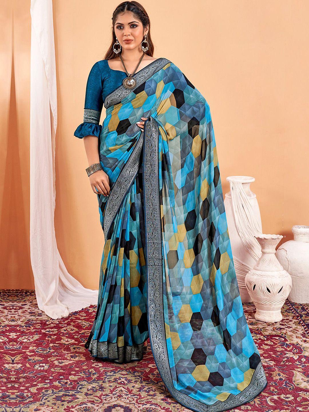 sangria geometric printed zari saree