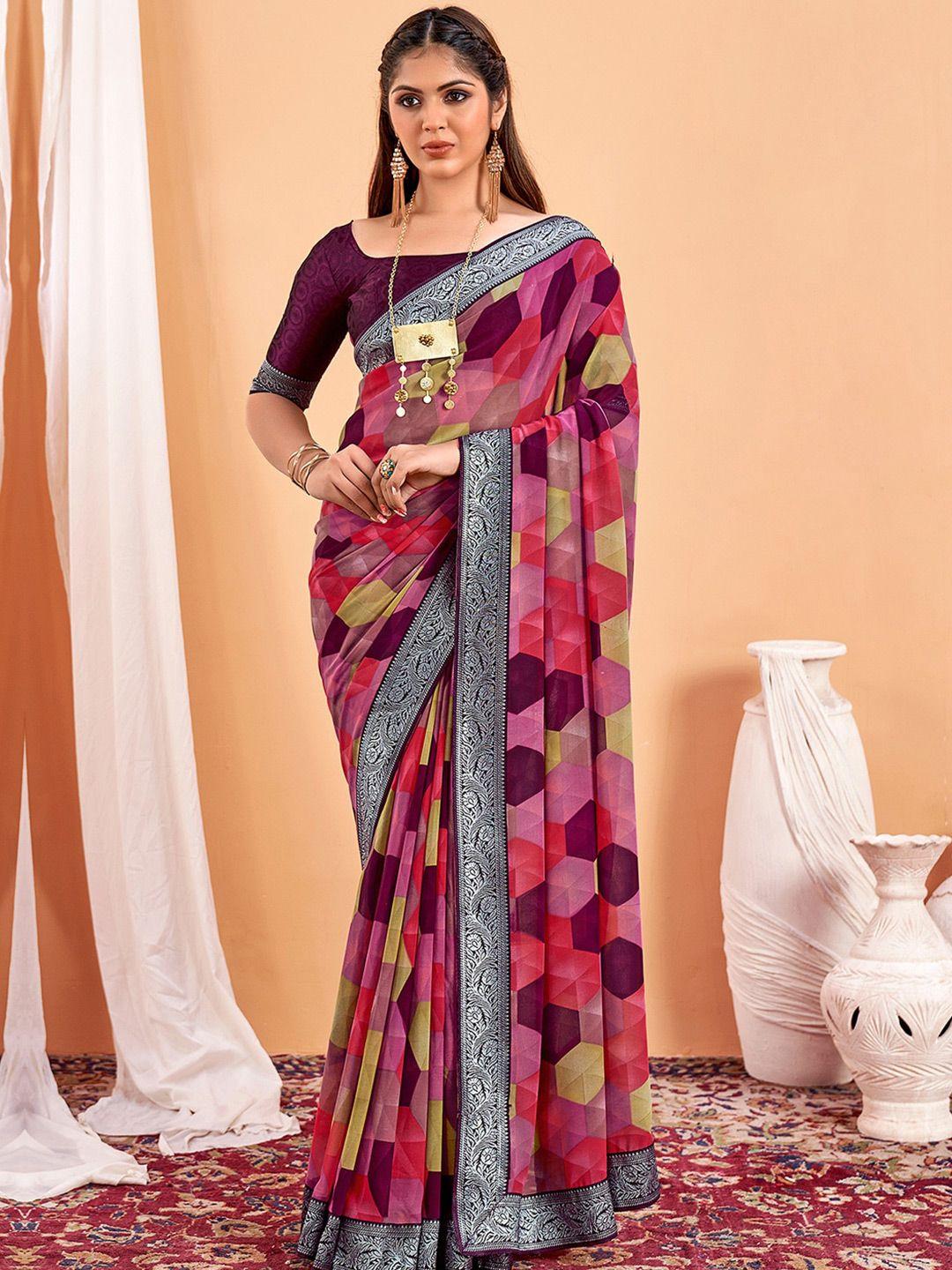 sangria geometric printed zari saree