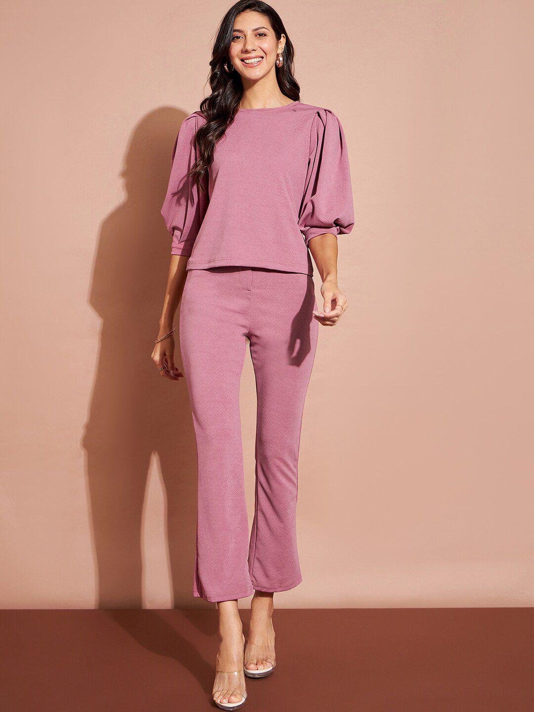 dressberry mauve puff sleeves top & trousers co-ords