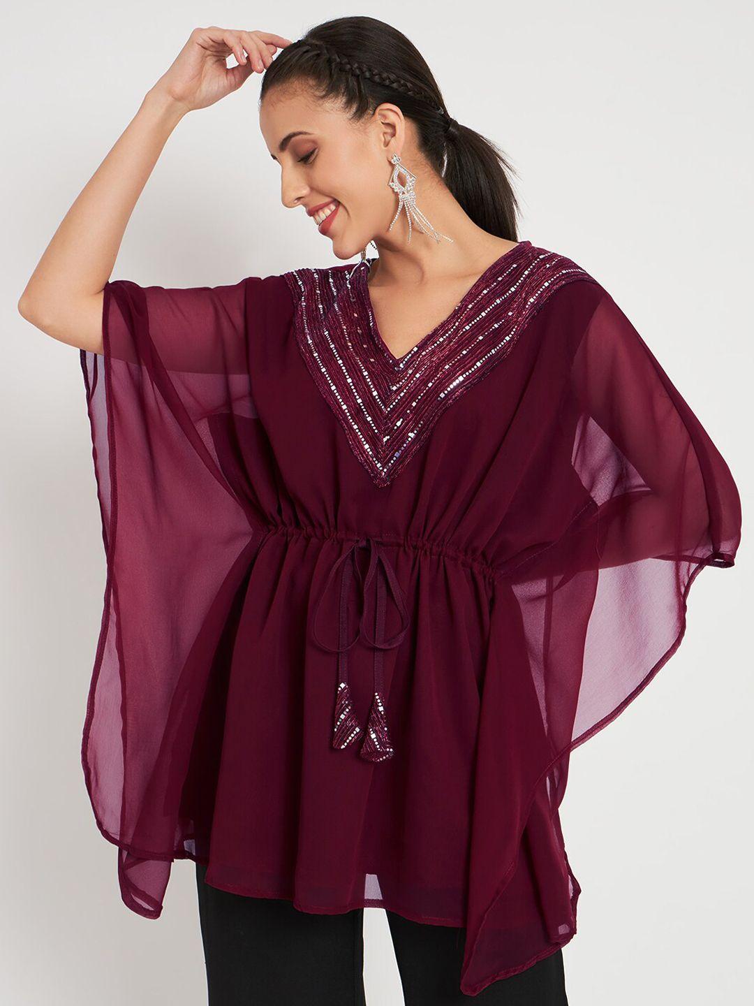 studio rasa maroon geometric v-neck kaftan kurti