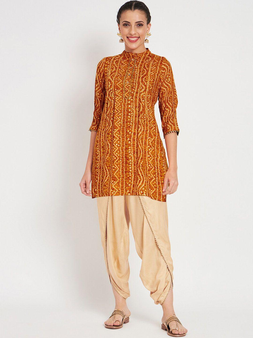 studio rasa bandhani printed pleated kurti with dhoti pants