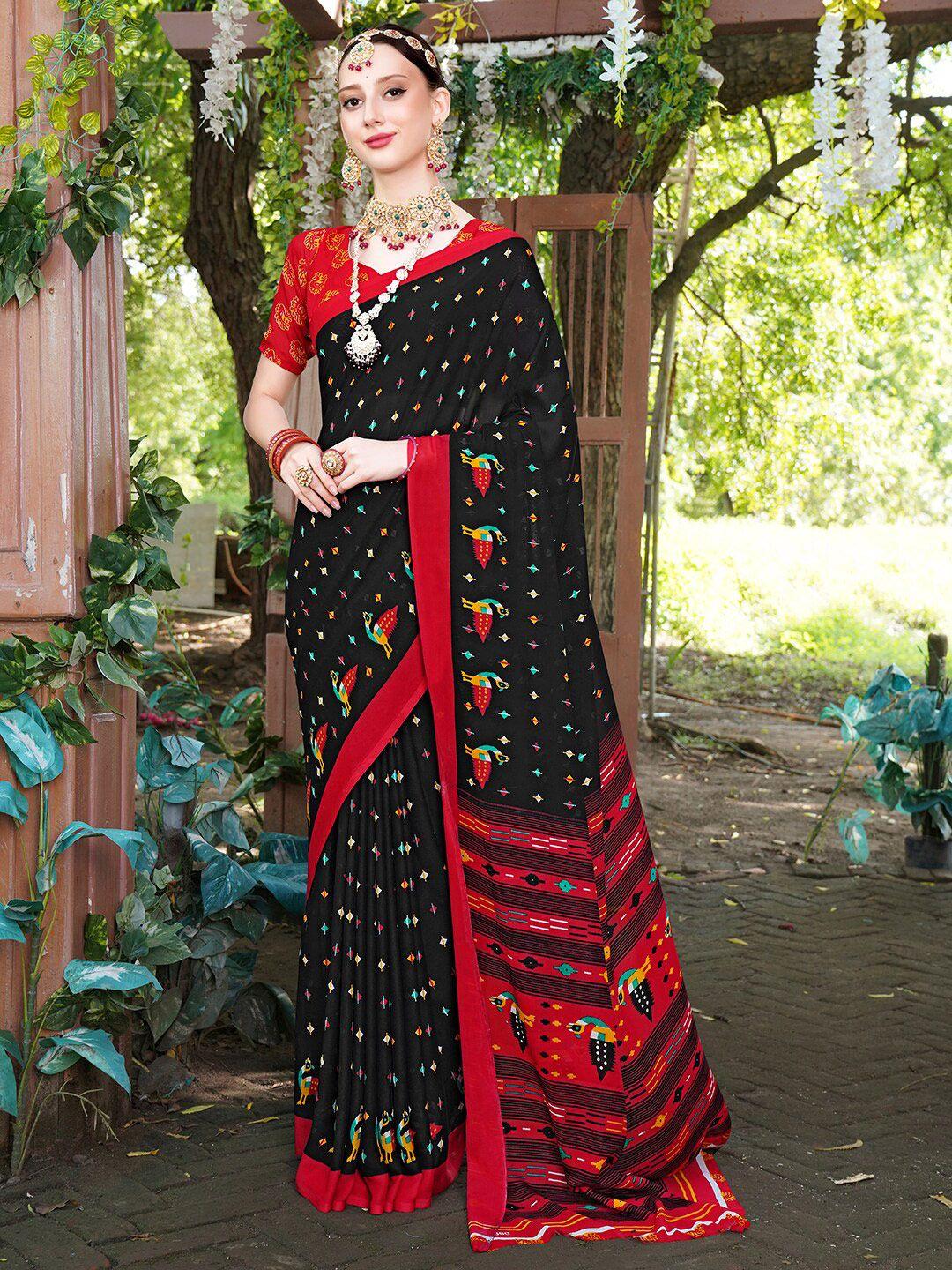 anouk black & red art silk saree