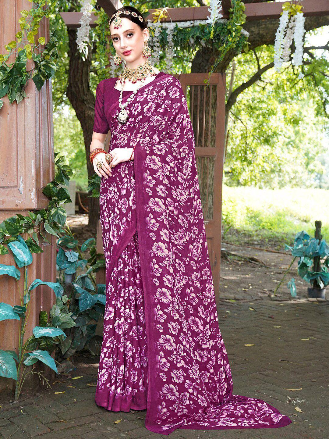 anouk purple & white floral art silk saree