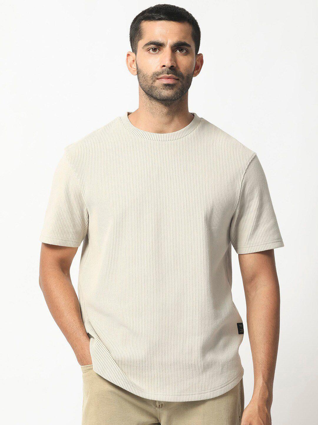 rare rabbit men beige raw edge slim fit t-shirt