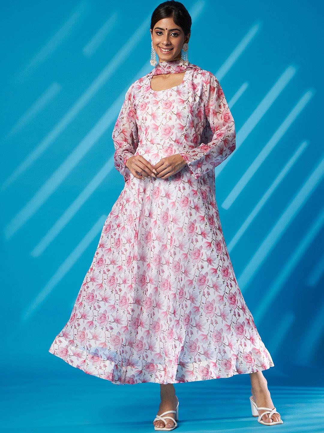 aspora floral printed a-line kurta with trousers & dupatta