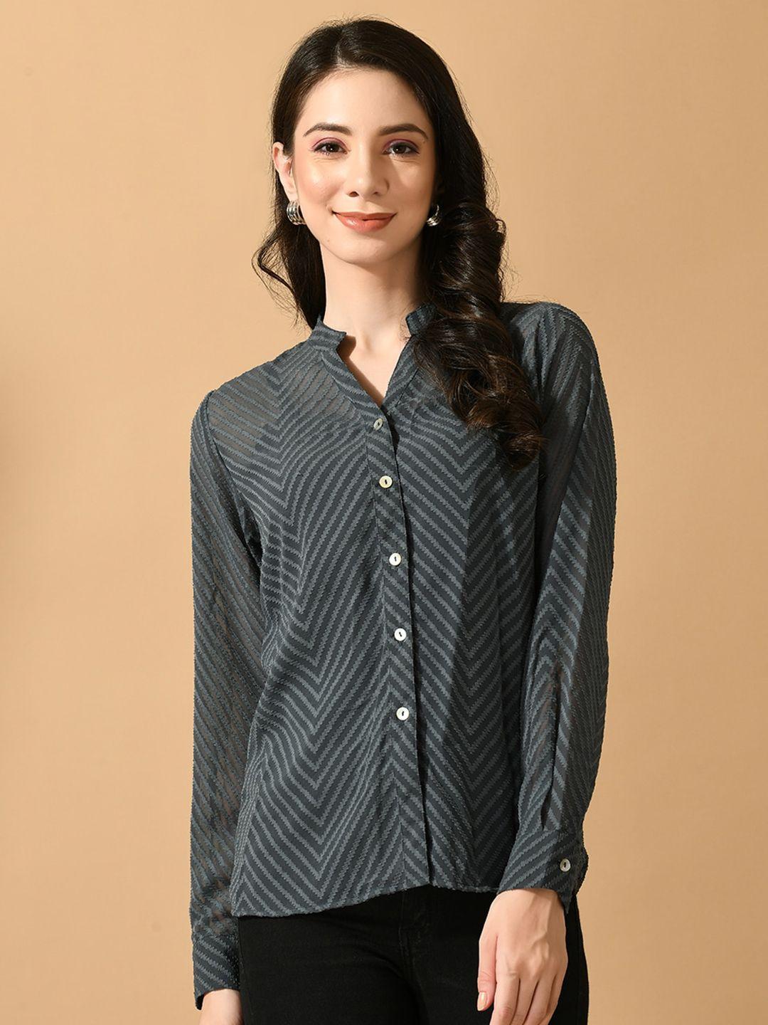 dressberry women grey smart sheer printed party shirt