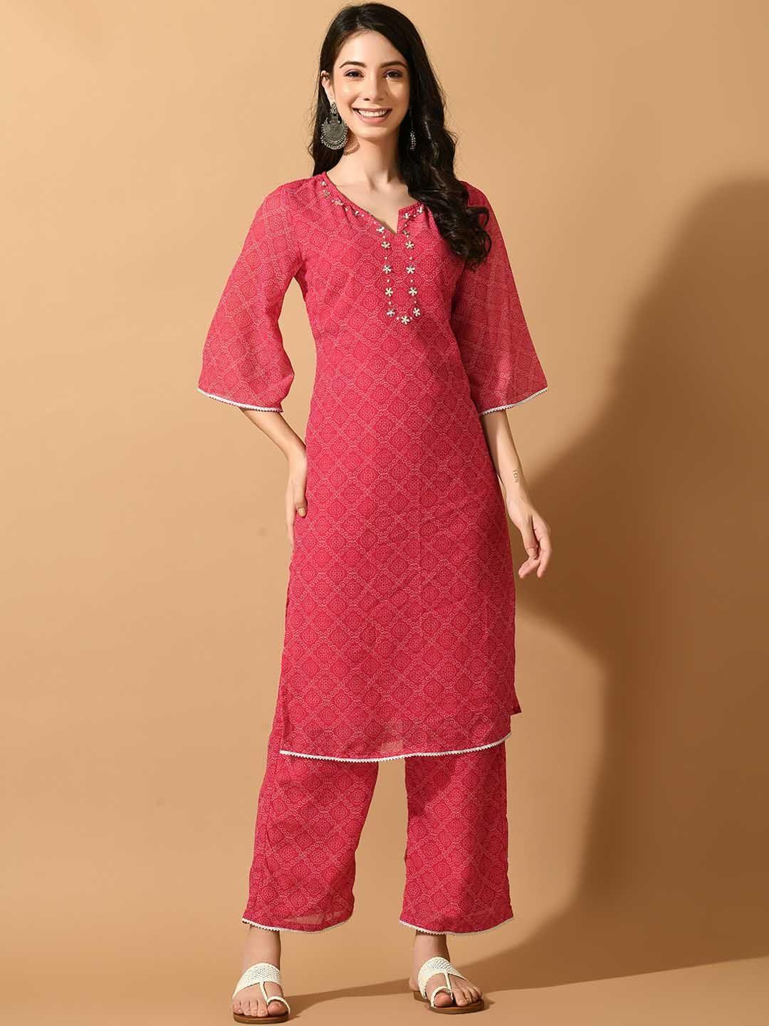 sangria printed straight kurta with palazzo & dupatta