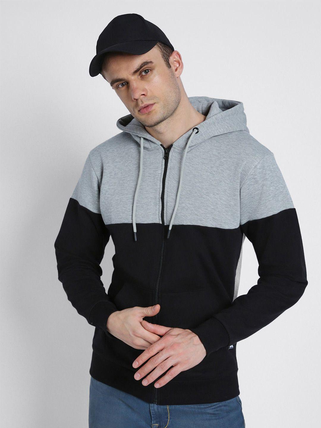 dennis lingo colourblocked hooded ribbed cotton front-open sweatshirt