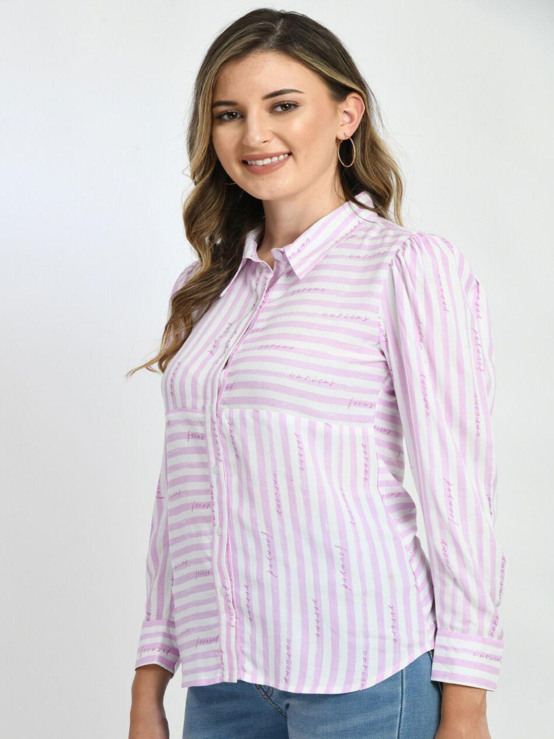 dressberry pink striped spread collar casual shirt