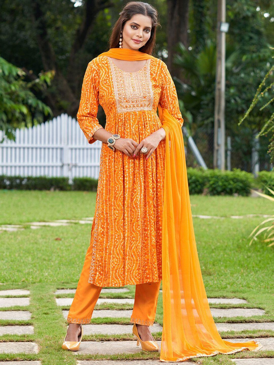 indo era bandhani printed sequinned kurta with trousers & dupatta