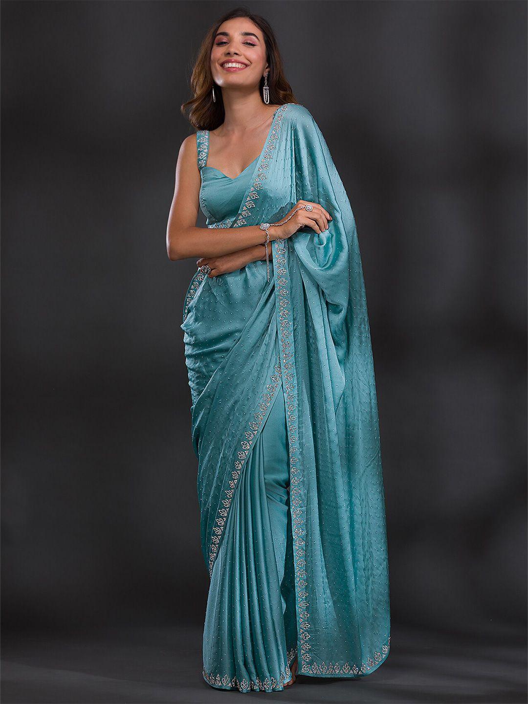 koskii embellished beads and stones satin saree