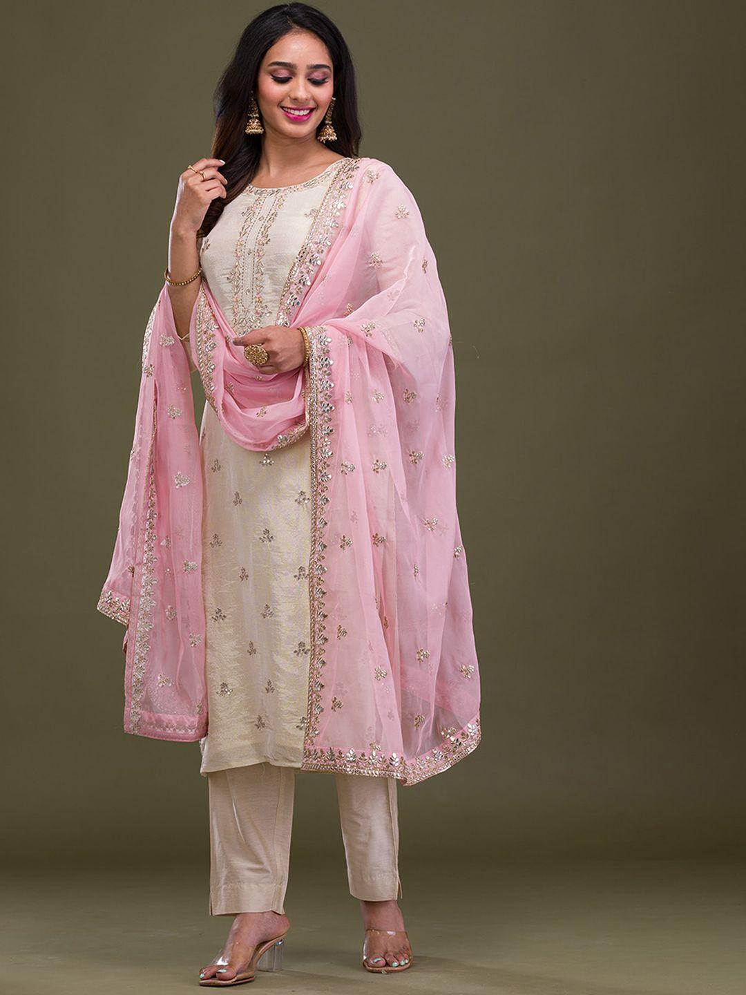 koskii floral embroidered regular sequinned kurta with trousers & dupatta