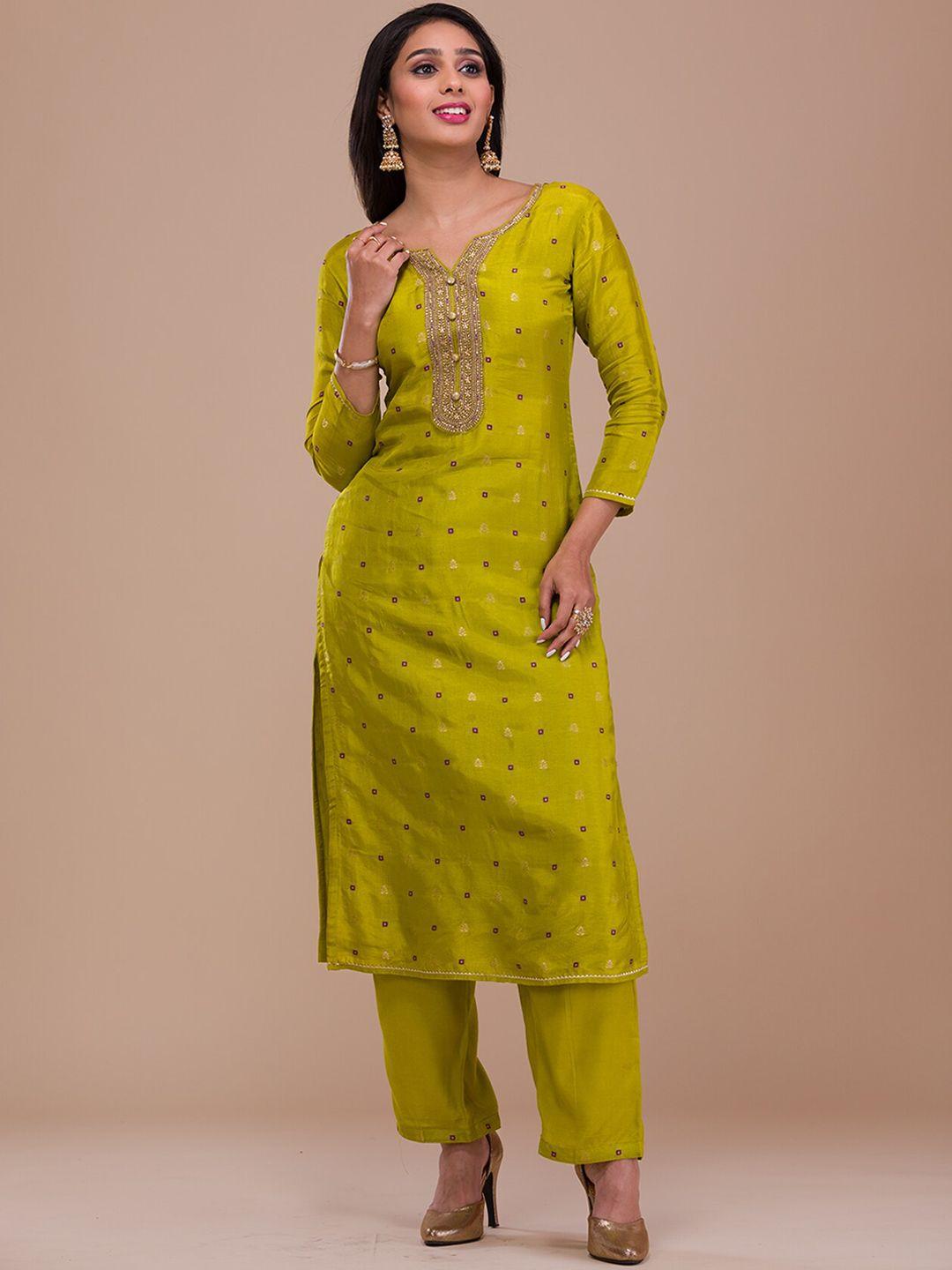 koskii ethnic motifs woven design zari straight kurta with trousers & dupatta