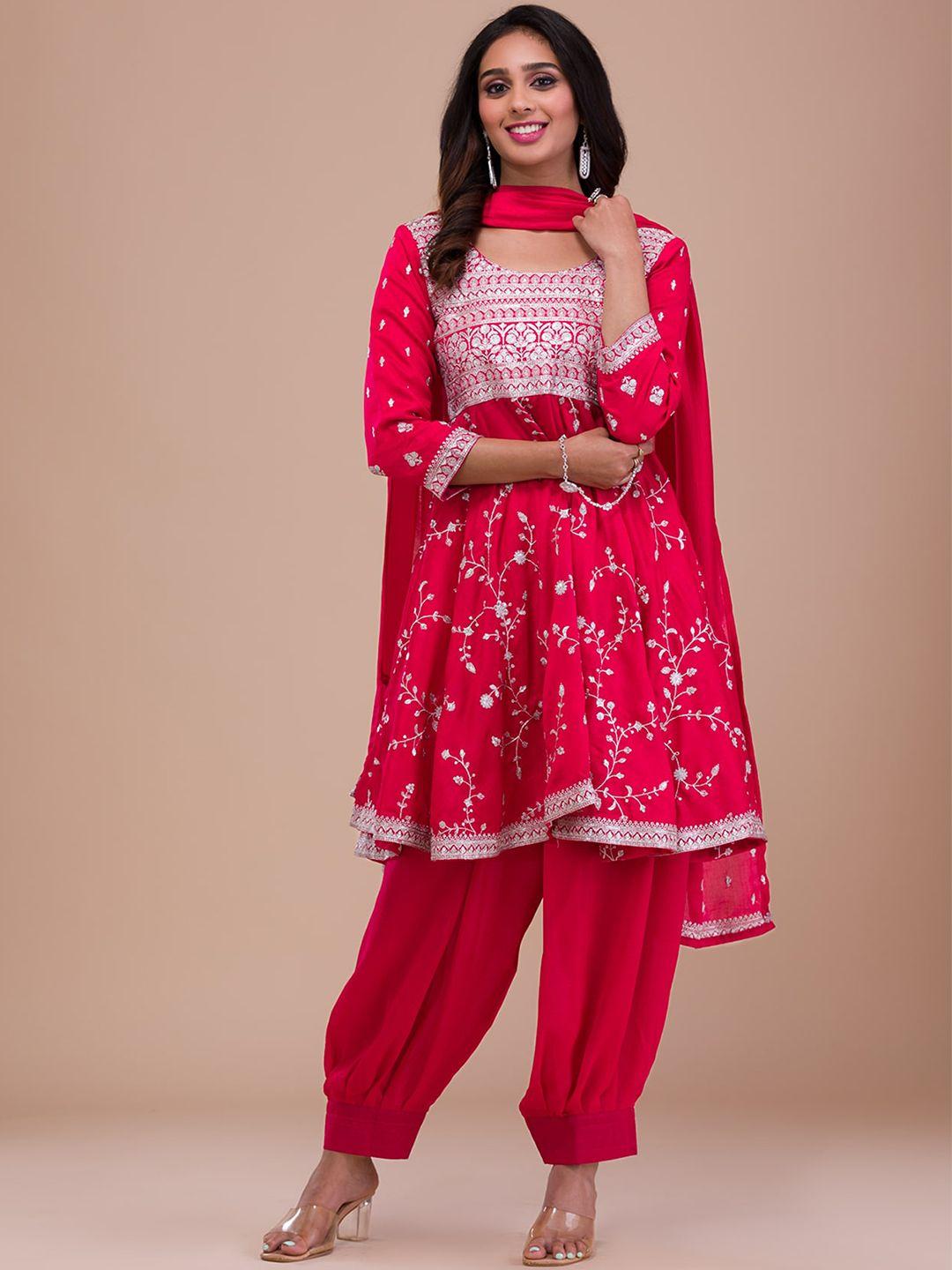 koskii floral embroidered regular a-line kurta with patiala dupatta