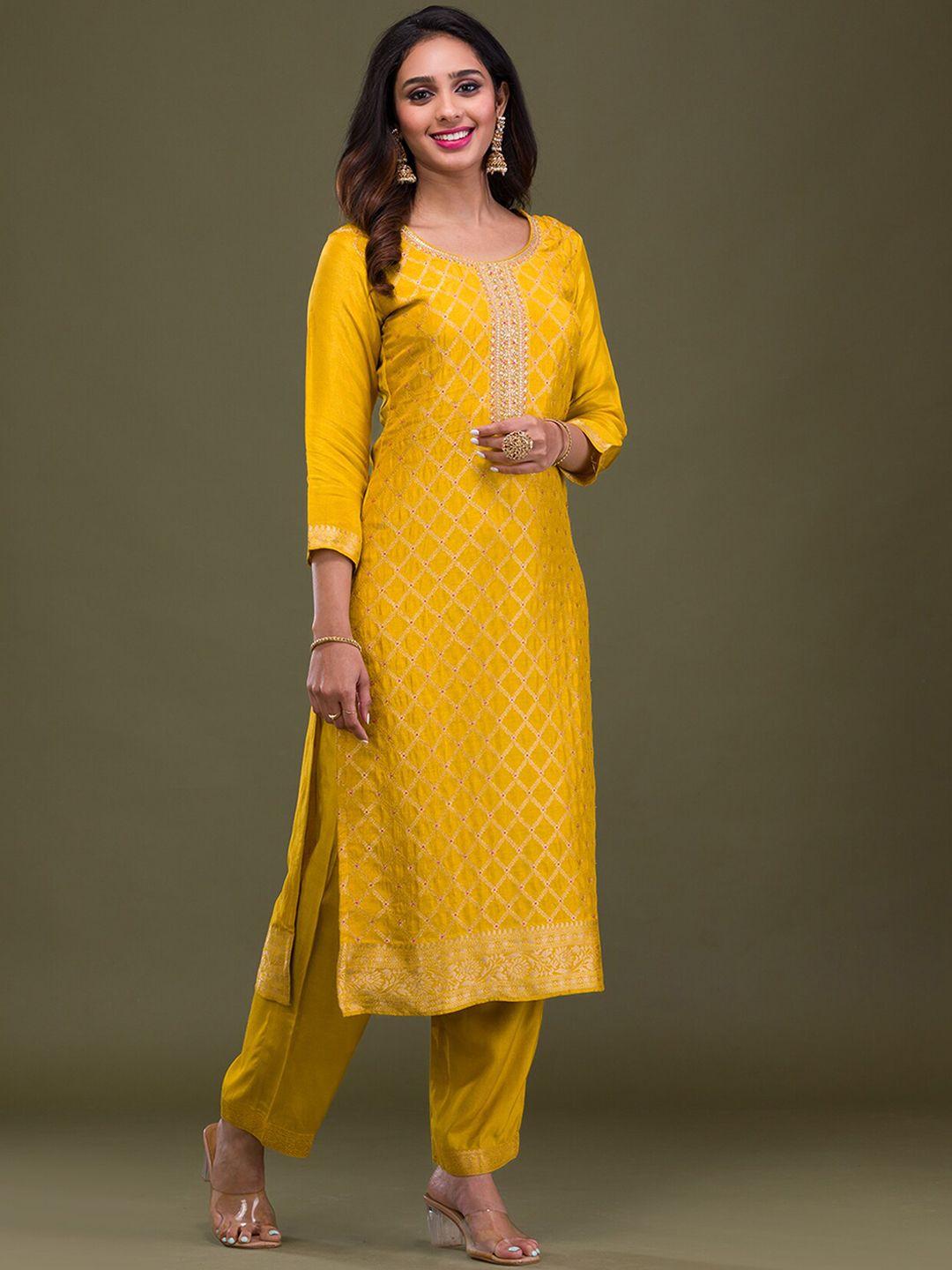 koskii ethnic motifs woven design straight kurta with trousers & dupatta