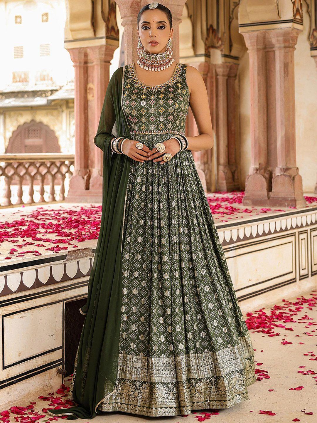 scakhi ethnic printed embellished ethnic gown with dupatta