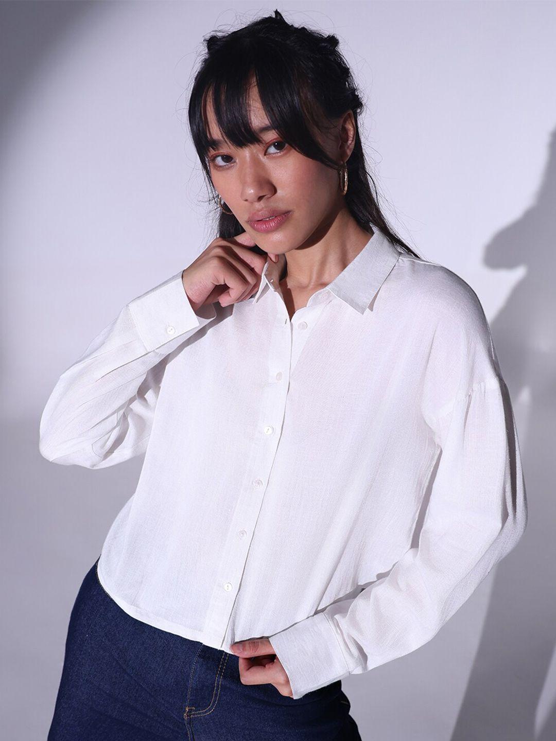 hubberholme relaxed spread collar oversized crop casual shirt